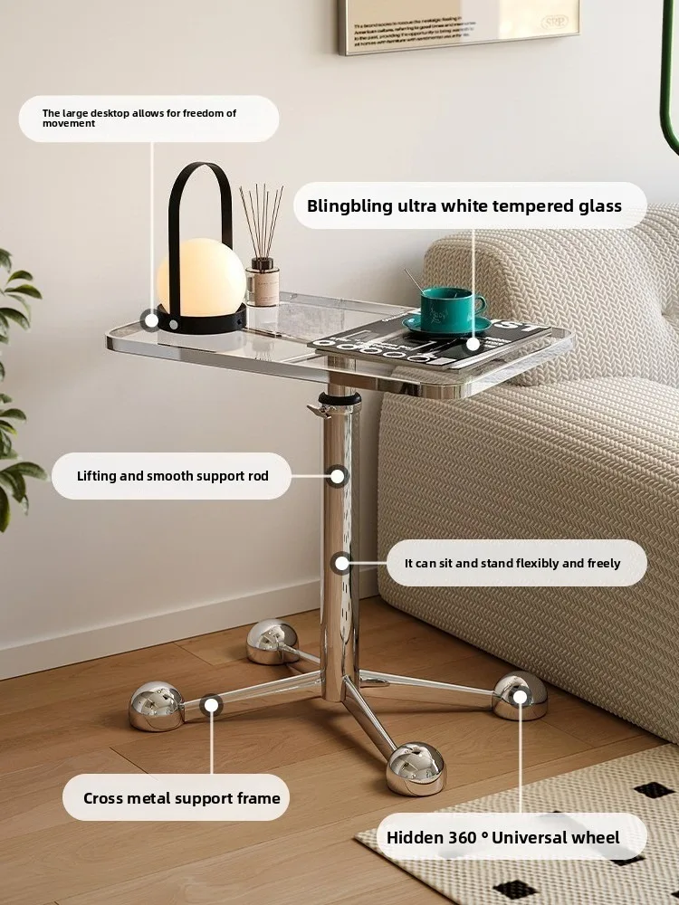 2026 hot sell Nordic style lifting glass coffee table, modern simple movable side table