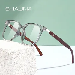 SHAUNA Retro Rivets Anti-Blue Light Glasses Frames Wood Grain Square Optical Eyeglasses