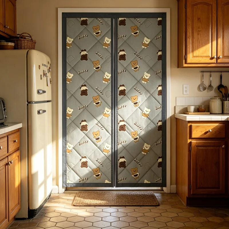 Magnetic Thermal Insulated Door Curtain, Thickened Cotton Filled PU Door Screen, Magnet Closure Winter Cold Blocking Door Drape