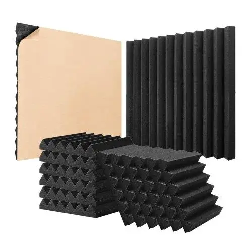 Acoustic Foam Panels 24 Pack 12 x 12 x 2 in Adhesive for wall Ceiling