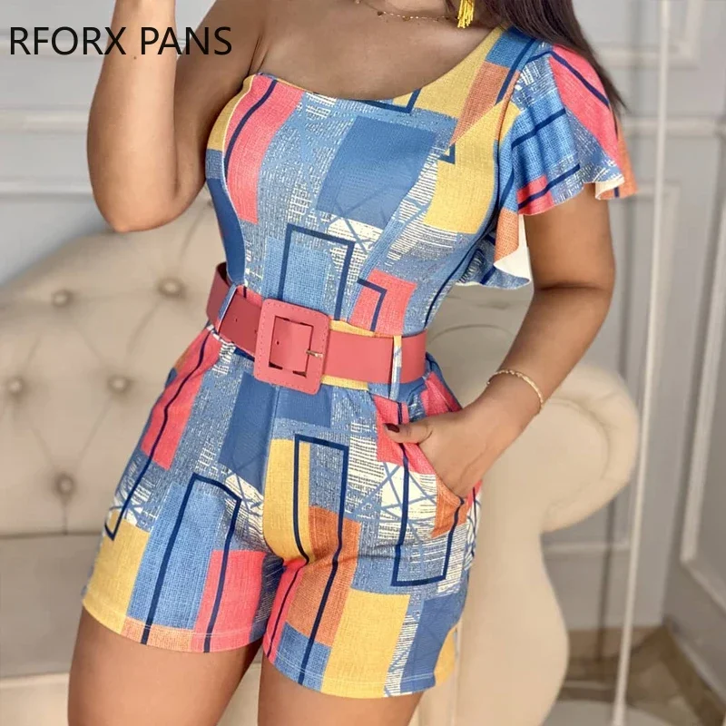 Women Playsuit Colorblock Cold Shoulder Skinny Romper Casual Look for Women 2021