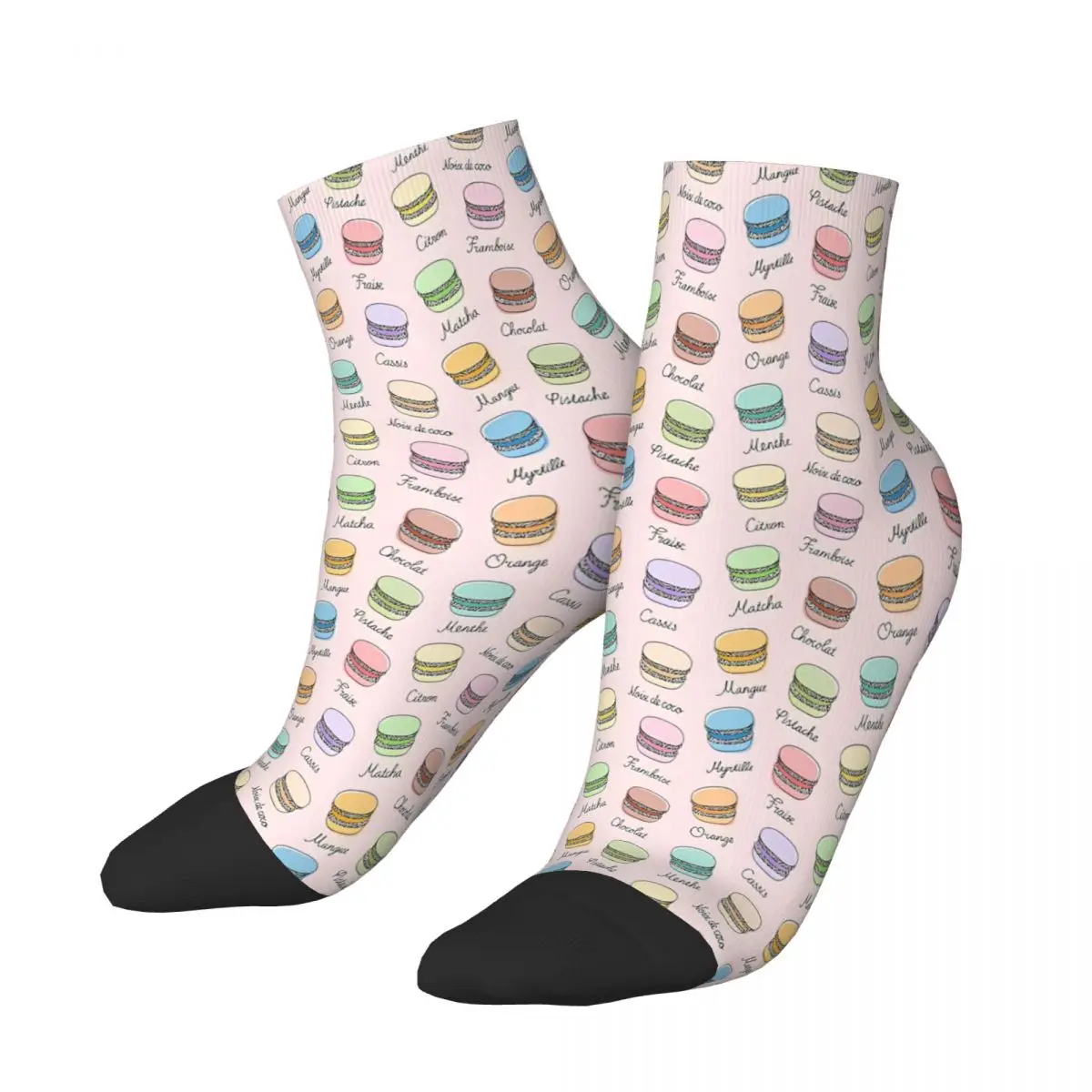 French Macarons Pattern On Misty Rose Cookies Cookie Ankle Socks Male Mens Women Autumn Stockings Hip Hop