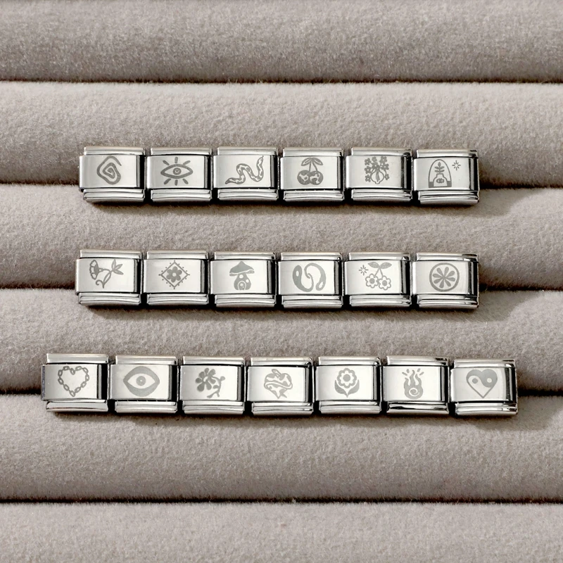 جديد النقش بالليزر الكرز القلب العين زهرة ربط الخرز صالح 9 مللي متر السحر الإيطالي النساء الرجال سوار مجوهرات DIY بها بنفسك صنع الهدايا #6