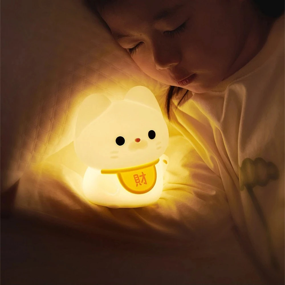 Cat Silicone Night Light for Children with Timer Usb Rechargeable Dimmiang Touch Lamp Sleeping Bedside Cartoon Animal Decor Gift