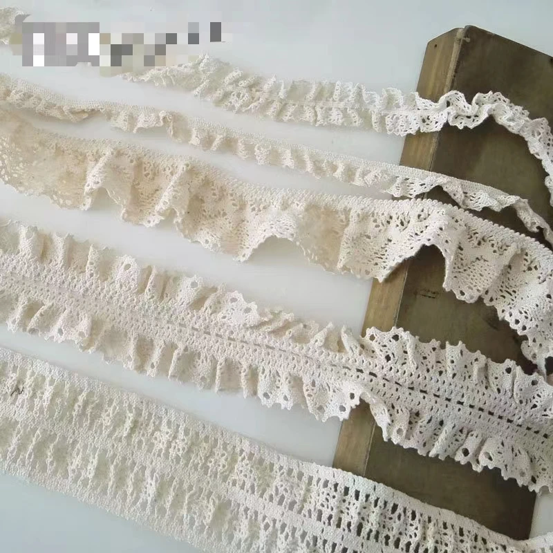 1 Yard Beige Pure Cotton Stretch Lace Lace Elastic Cotton Thread Hollow Clothing Decoration Doll Lace Handmade Diy Accessories