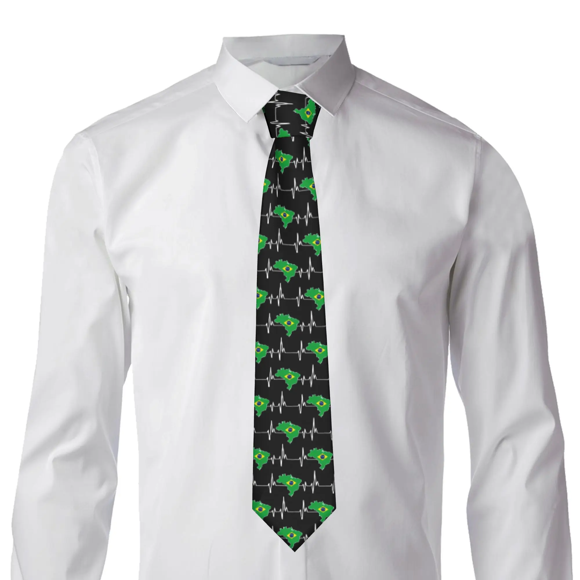 Fashion Heartbeat Design Brazilian Flag Brazil Neck Tie Men Silk Brazilian Proud Neckties for Wedding Gravatas