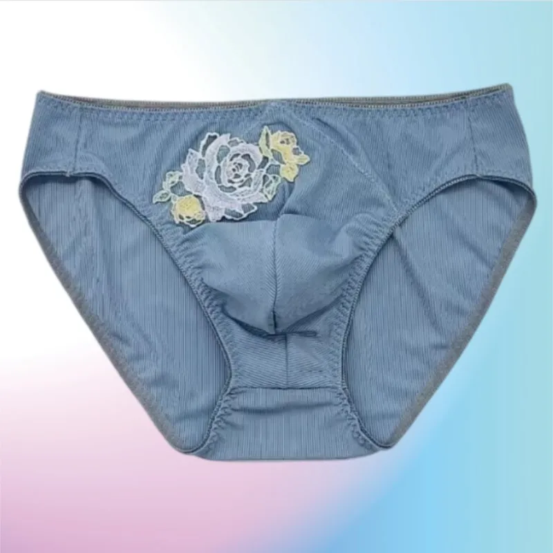 Men's Soft And Comfortable Underpants Embroidered Lace Flower Low Waisted Triangle Pants Suitable For Daily Wear