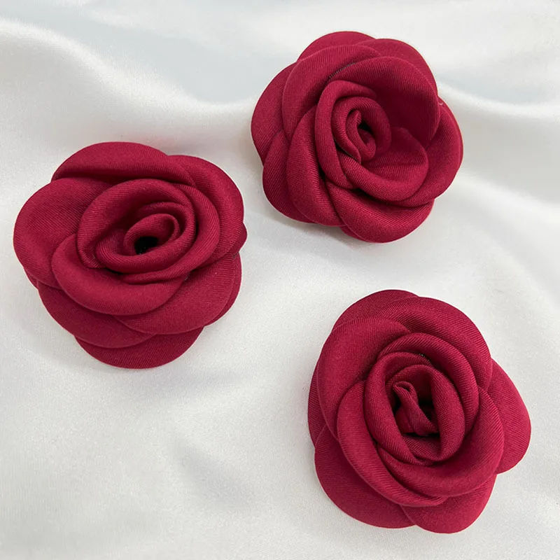 10Pcs 6CM Handmade Burnt Edge Fabric Rose Flower DIY Hair Clip Jewelry Accessories Wedding Brooch Flower