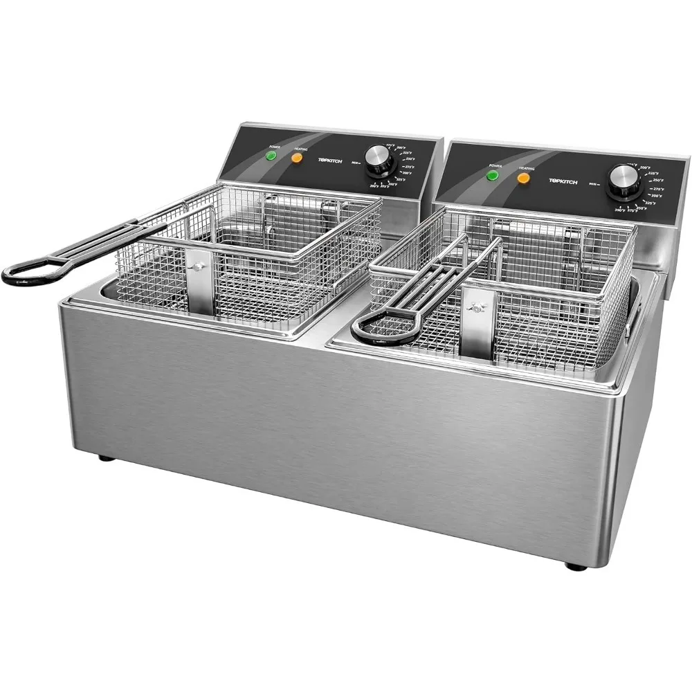 

Deep Fryer Stainless Steel Dual Tank with 2 Baskets Capacity 10L X 2 Electric Countertop Fryer for Restaurant and Home Use,