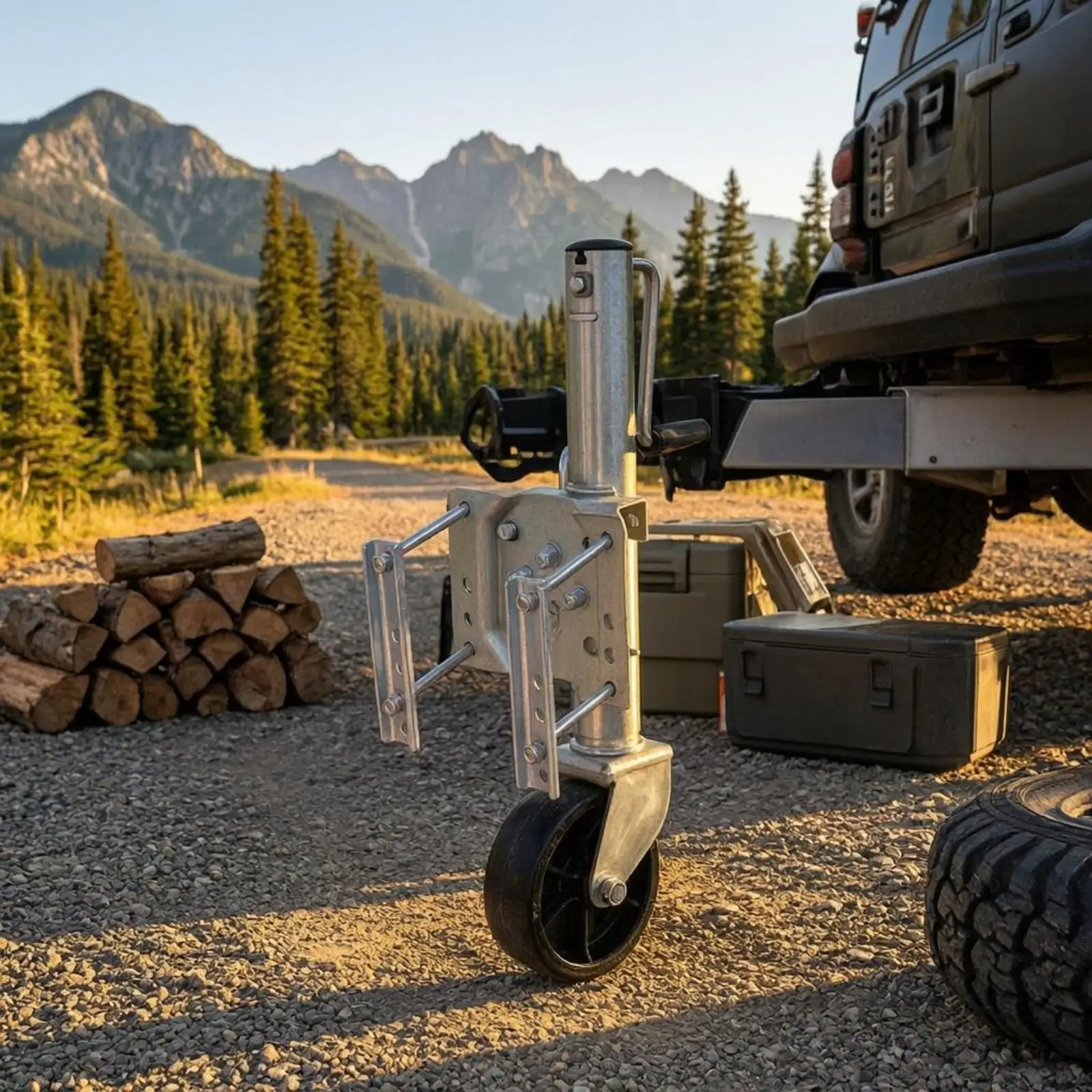 Folding Trailer Jack Support Bracket with Crank Handle for RV Camper Boat Trailer Parking Stability
