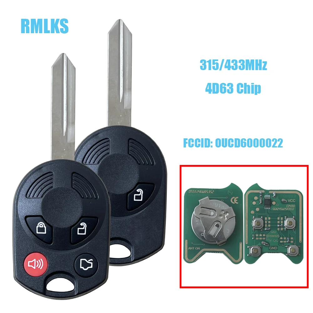 

3/4Button Remote Key for Ford Escape Fiesta Transit Connect 2012-2017 with 4D63 80bit Chip Laser Blade 315/433MHz OUCD600002