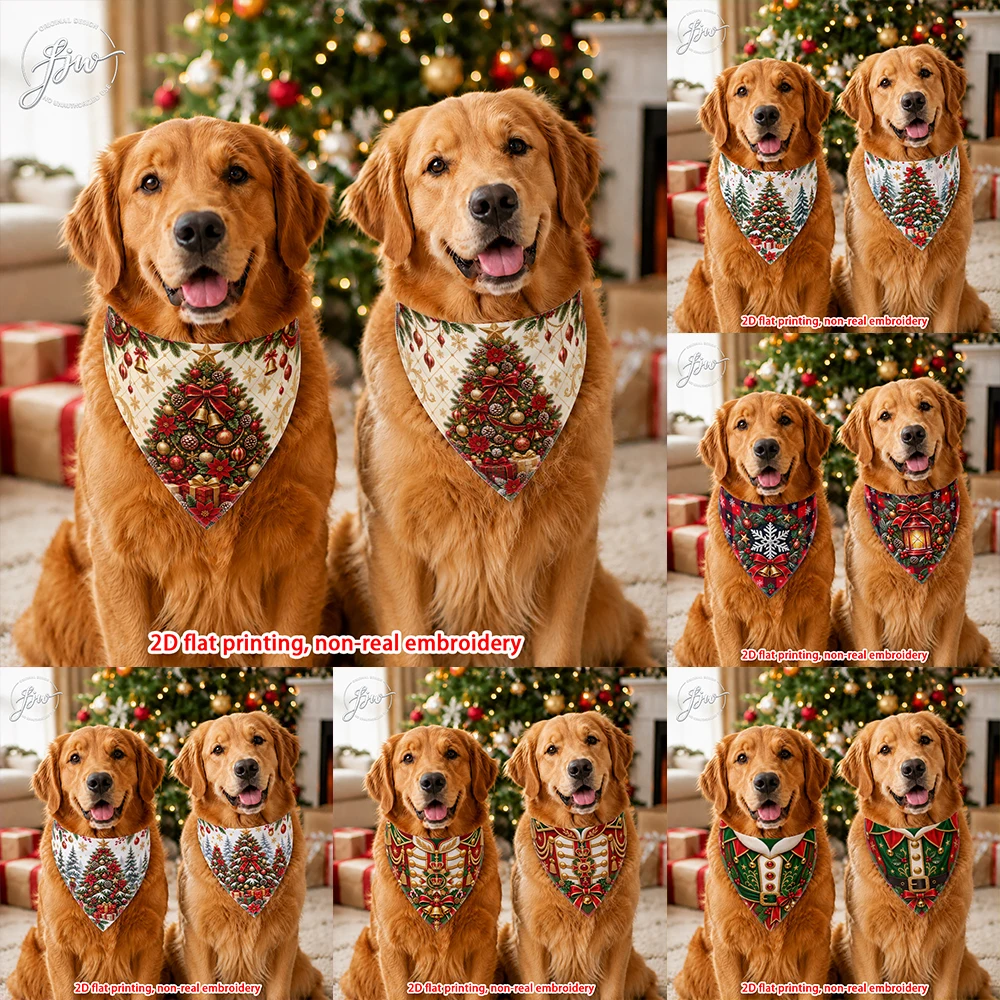 Printed Bibs Pack - 2pc 60cmx30cm Vintage Christmas Pet Bandanas