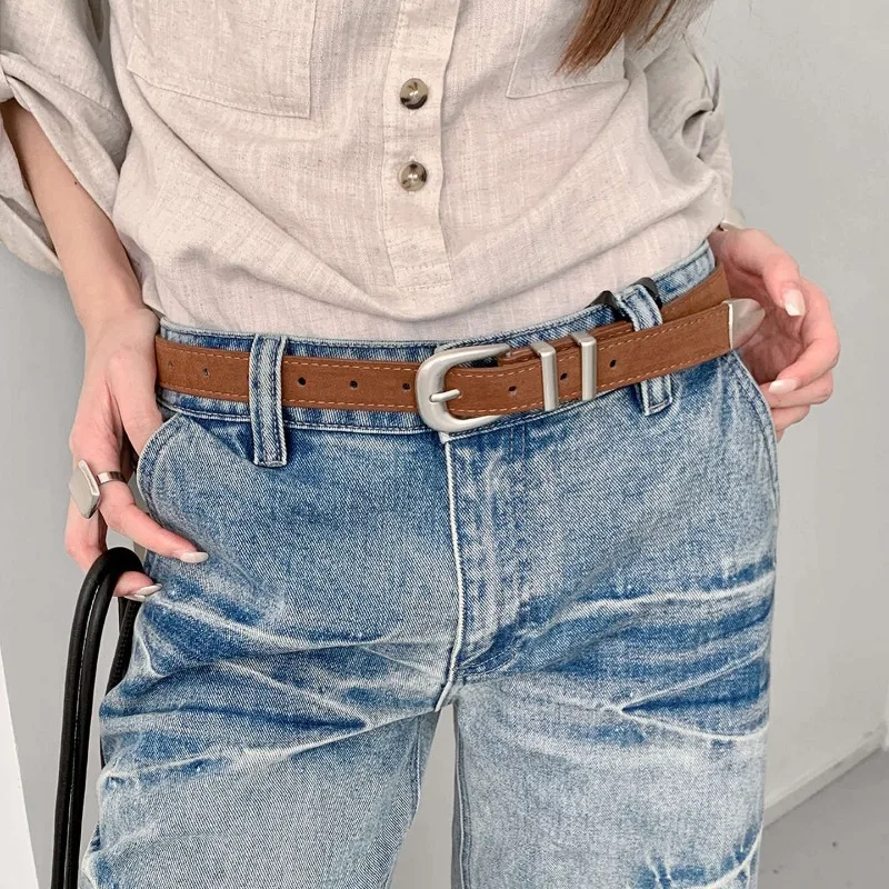 Korean Suede Brown Thin Waistband with Women's Niche Design, Autumn Winter Paired with Skirt, Jeans, and High-end Belt