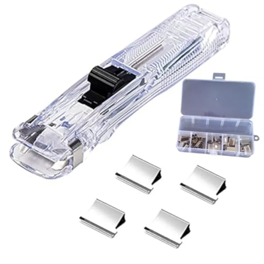 Dispensador de clips de almeja de papel portátil, cortapapeles rápido con 50 clips metálicos plateados reutilizables para documentos de escritorio y oficina