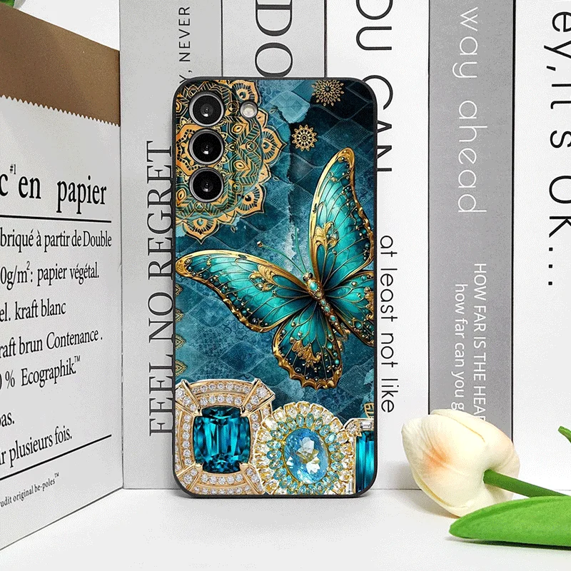 Dunkelgrüne Handyhülle mit Schmetterlingsmuster für Google Pixel 9A 8A 7A 6A 7 PRO 8 9 Pro XL 4G 5G, stoßfeste Softcover, florale Fudas