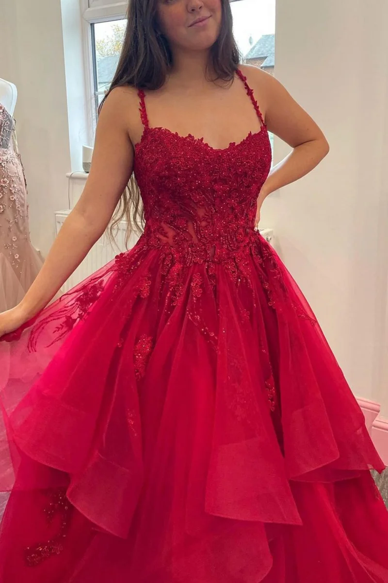 Jessica Red Wedding Dress Glitter Embroidery Prom Dresses Fluffy Tulle Multi-layer Formal Occasions Vestidos De FiestaCustomize