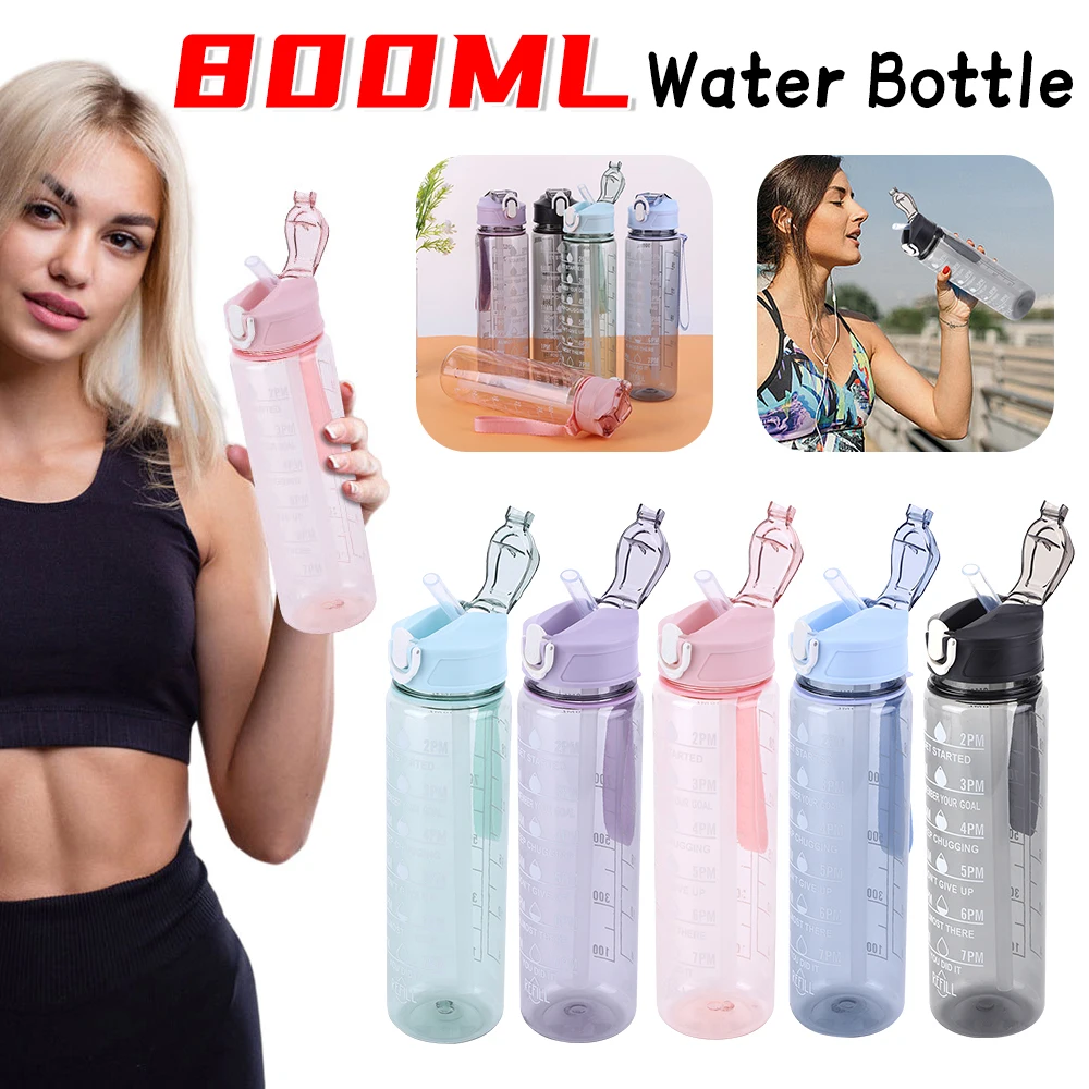 800 ml Sportwasserflasche mit großer Kapazität, auslaufsicherer Kunststoff-Trinkbecher mit Skala, geeignet für Reisen, Fitness, auslaufsicher