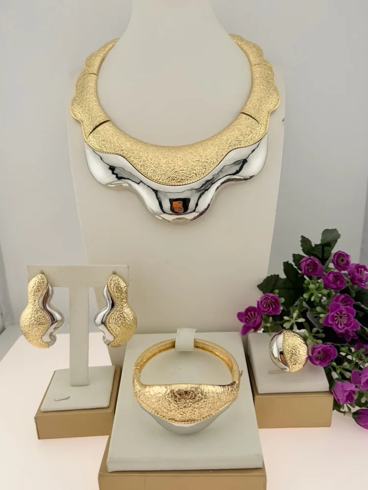 Special Irregular Two Tone Italian Jewelry llaveros Collar Pulseras pin Pendient tentacle Anillo 4PC Jewel Set for Wedding Party