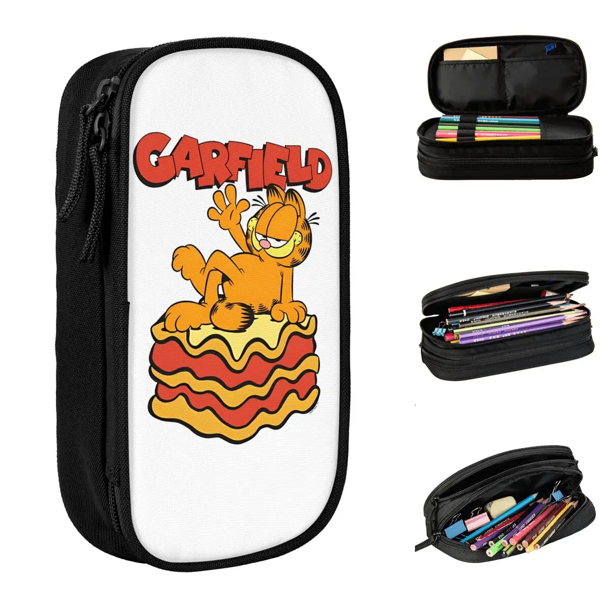 New G-Garfielded Lasagna Slice Pose Pencil Case Cute Cartoon Pencil Box Pen Holder Girl Boy Large Storage Bags Zipper Stationery