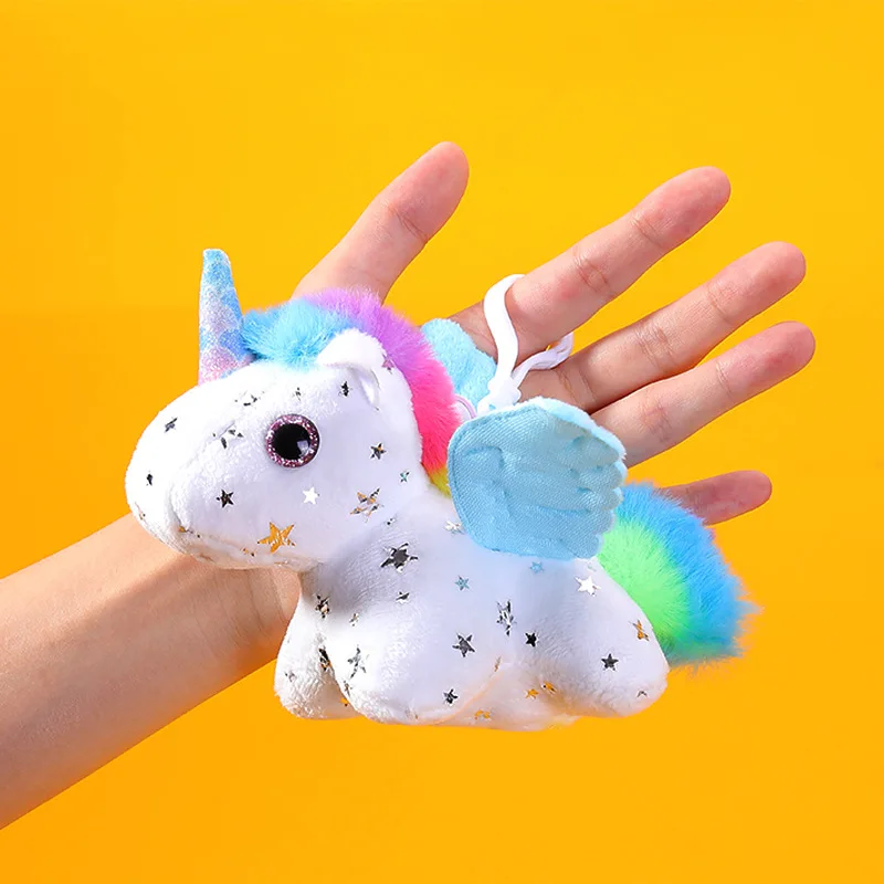 LLavero de unicornio de peluche de colores deslumbrantes, colgante de dibujos animados con campana, divertido, cola agitadora, nuevo