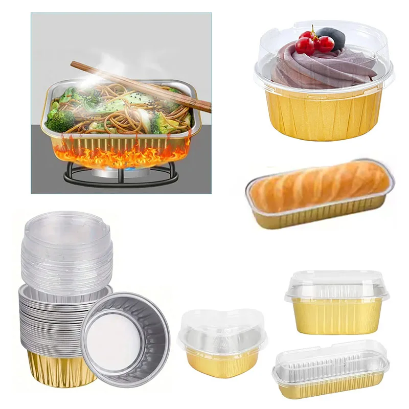 

Aluminum Foil Baking Cups with Lids Heart and Rectangle Shaped Disposable Cake Containers for Cupcakes Muffins Pies Desserts