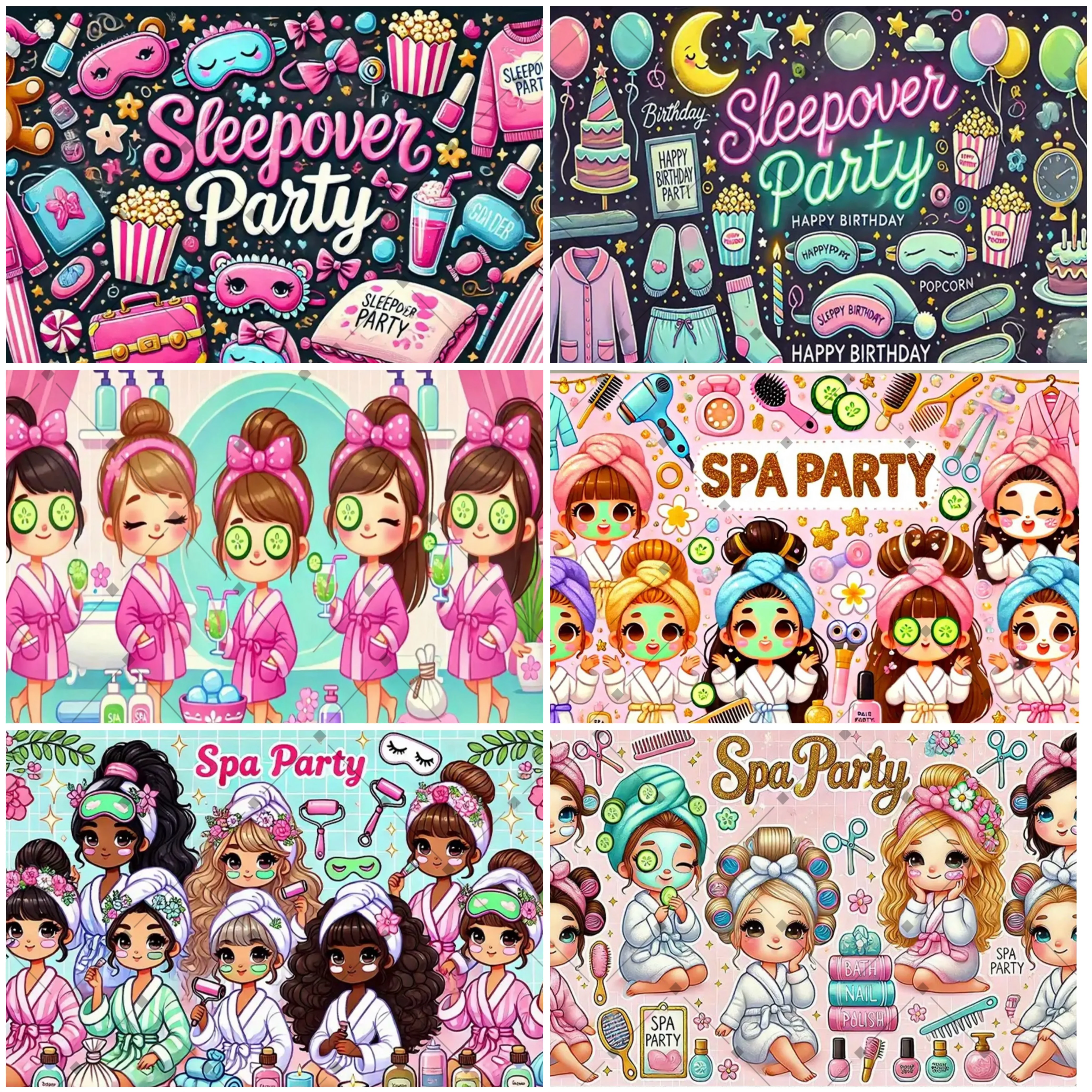 

Cute SPA Party Scene Decoration Backdrop Girls' Sleepover Overnight Party Anniversary Wedding Decoration Banner Gift