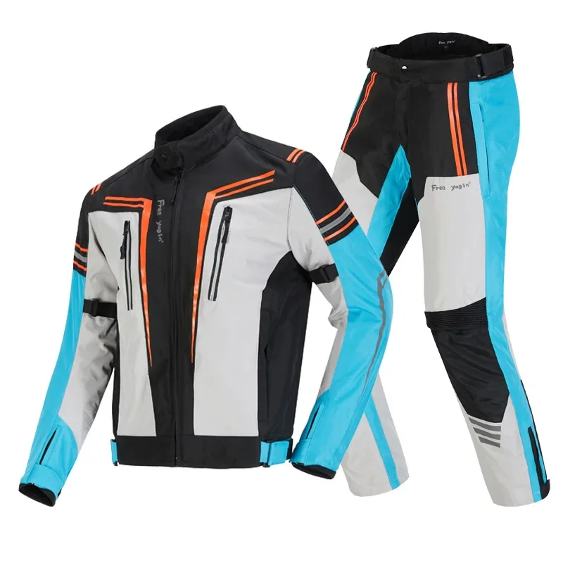 Motorcycle Riding Suit Men Spring Autumn Windproof Cross-country Racing Protective Jacket Reflective Fall-proof Cycling Pants