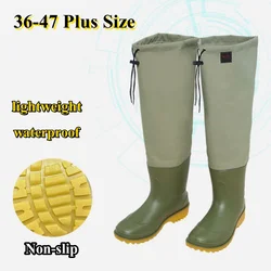Unisex Nylon Waterproof Outdoor Fishing Boots Men Women Anti slip Wading Rain Shoes 36-47 Plus Size High Knee Rain Boots
