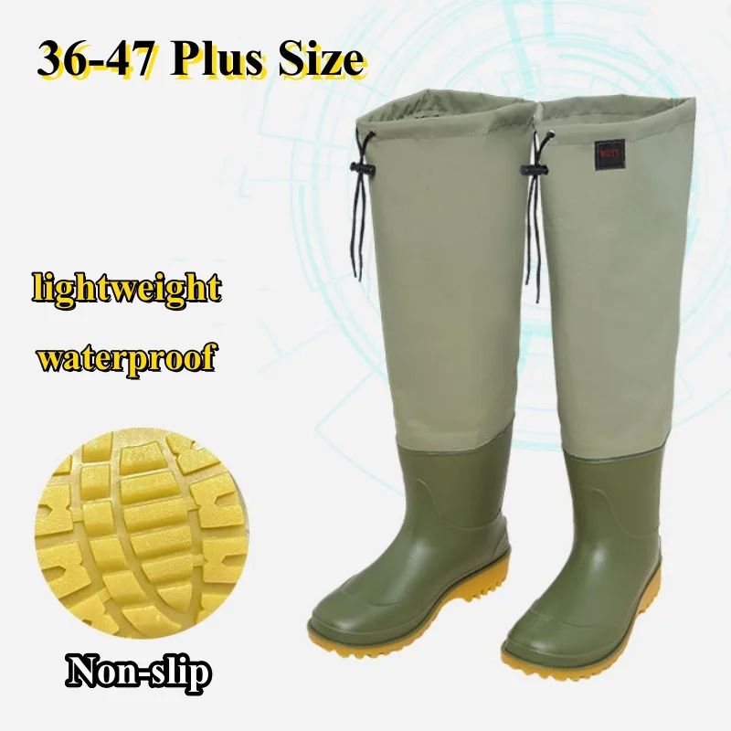 Nylon Waterproof Outdoor Fishing Boots Men Women Lightweight Anti slip Wading Rain Shoes 36-47 Plus Size High Knee Rain Boots