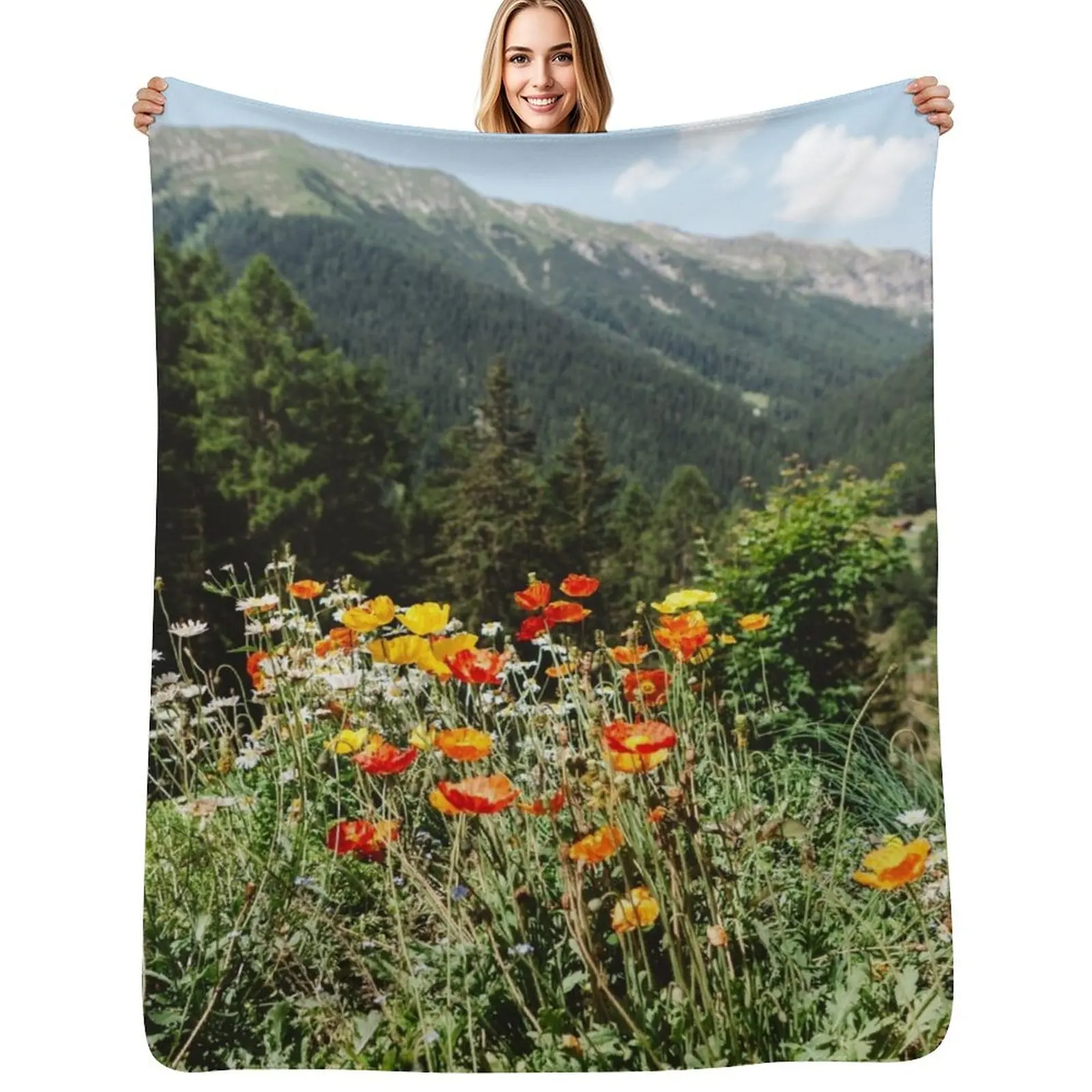Mountain garden Throw Blanket Wrinkle Resistant Lightweight Blanket