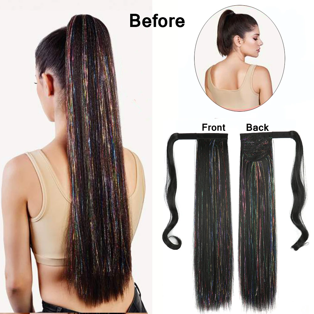 

Synthetic Long Straight Wrap Around Ponytail Clip In Hair Extensions Heat Resistant Pony Tail Fake Hair For Women