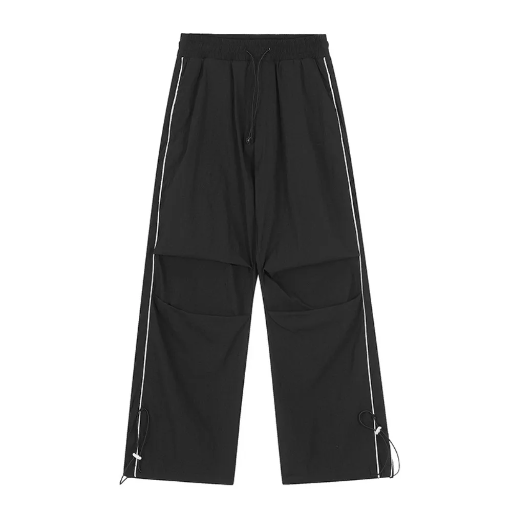 

Thin Drawstring Wide Leg Sweatpants Y2K Baggy Loose Cargo Pants Stripe Oversized Male Joggers Trousers Men