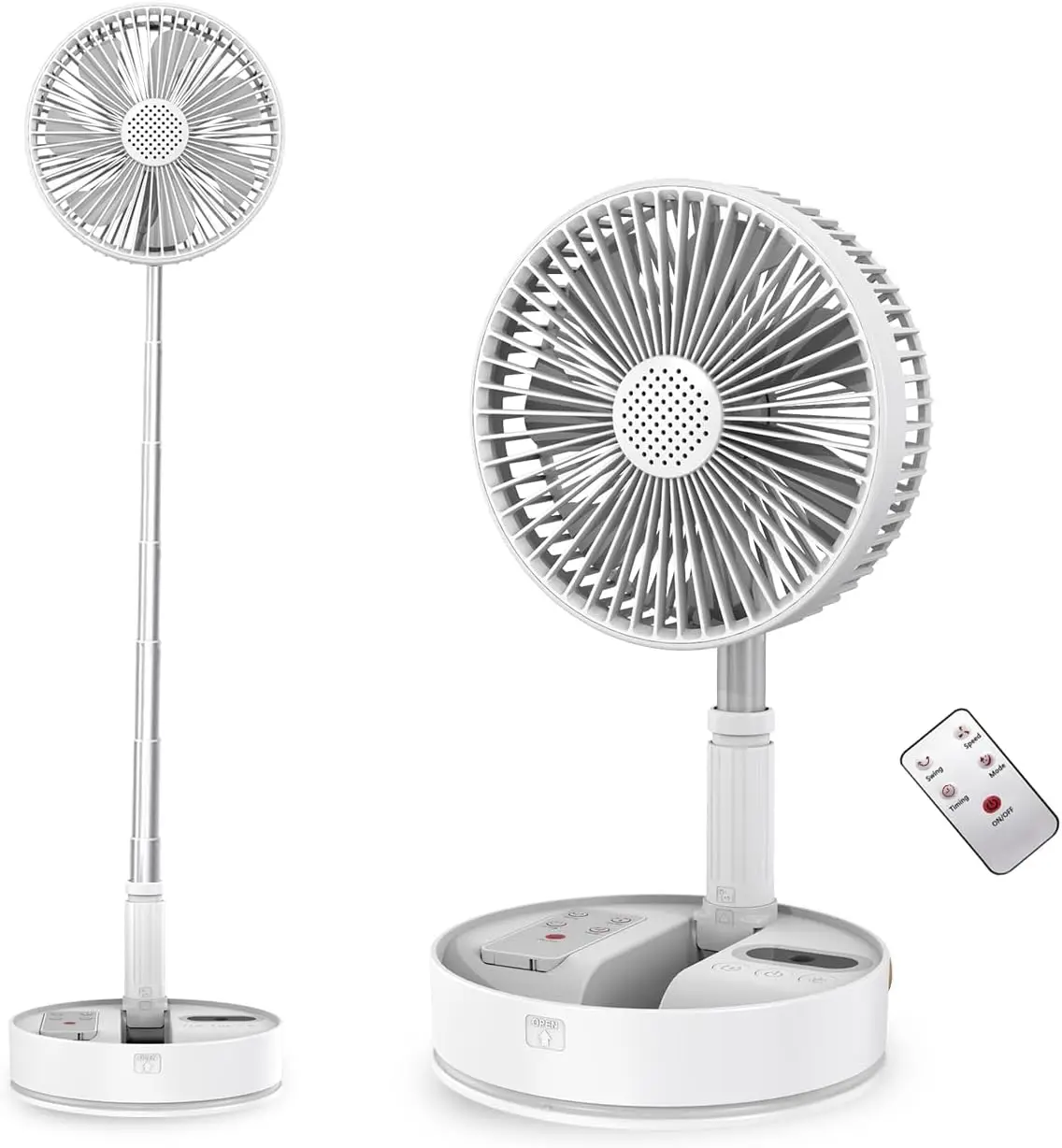 

Foldable Portable Fan with Remote, LED Light, 7200mAh Battery, 4 Speeds & Timer for Camping Travel Home