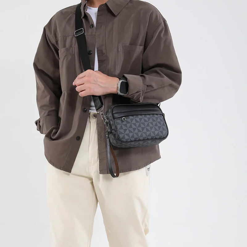 حقيبة كتف عصرية للأعمال للرجال من جلد البولي يوريثان حقيبة ساعي البريد بحزام عريض حقائب كروس مربعة منقوشة حقائب بحمالات للرجال