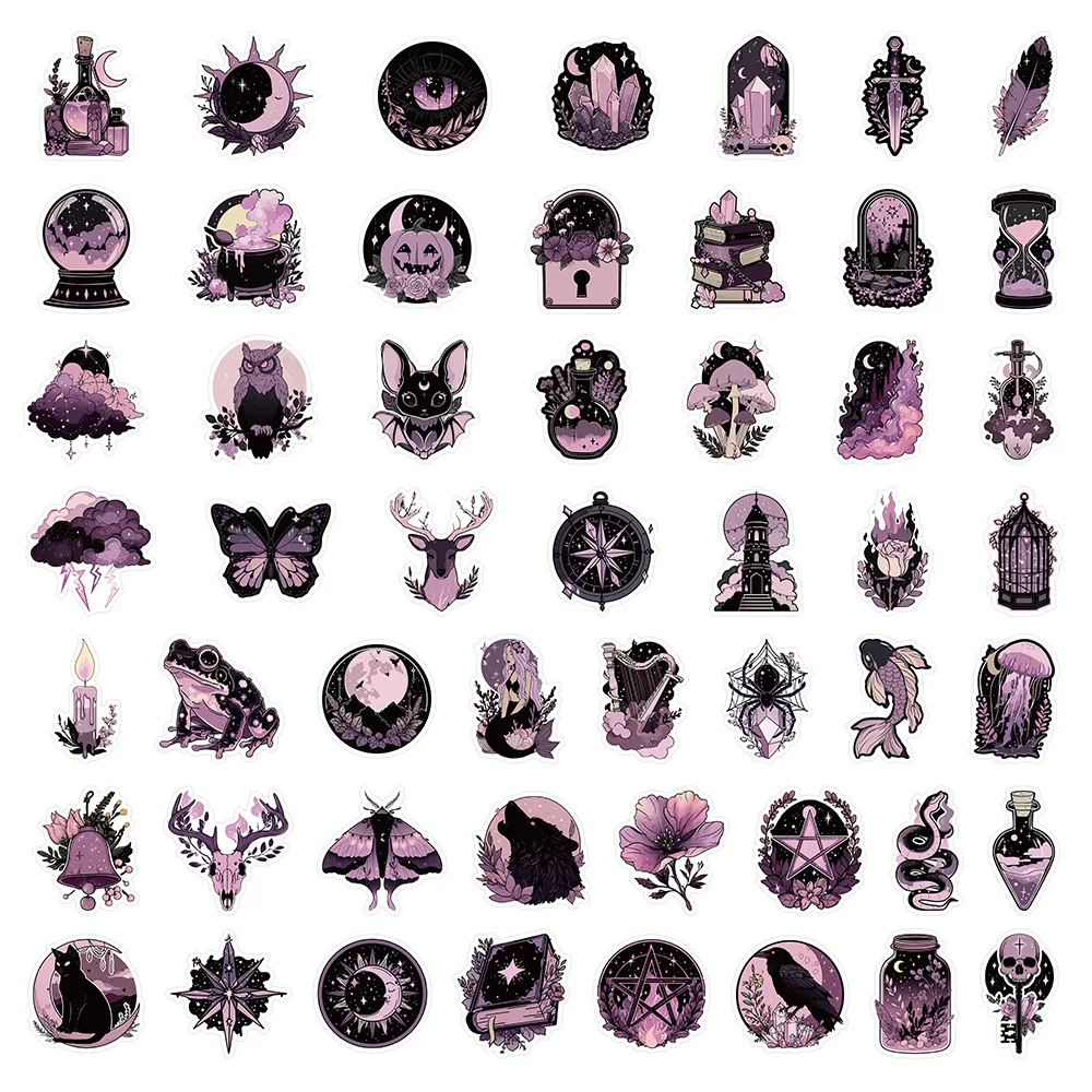 50PCS Schwarz Lila Stil Graffiti Aufkleber Coole Gothic Cartoon Dekoration DIY Kinder Spielzeug Laptop Gitarre Auto Fahrrad Skateboard Aufkleber