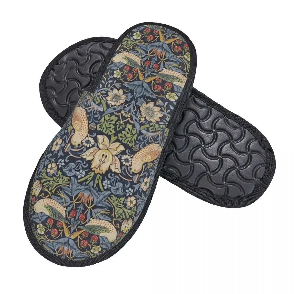 Custom William Morris Strawberry Thief Pattern House Slippers Women Cozy Memory Foam Vintage Textile Slip On Spa Slipper Shoes