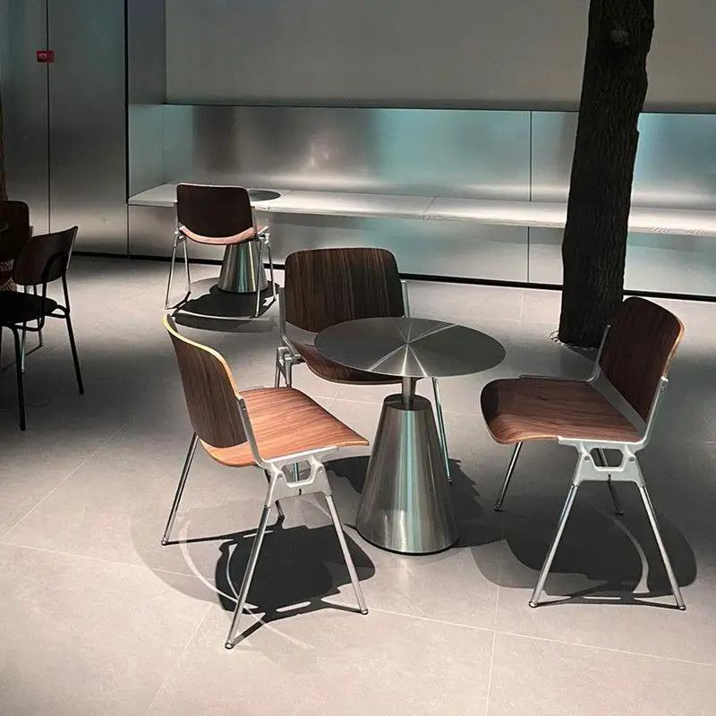 Retro stainless steel snack dessert shop table and chair combination industrial style cafe roundtable baking catering furniture