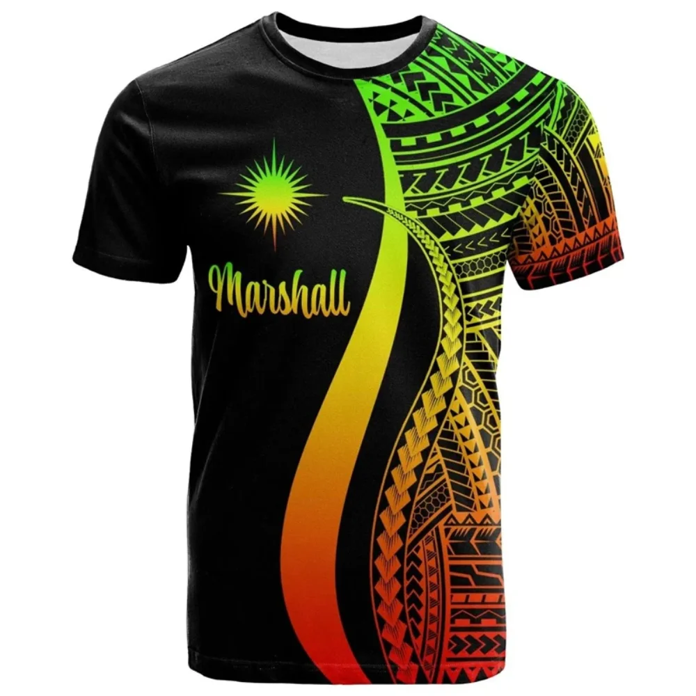 Men and Women, Pohnpei Polineana Cultural Retro Tattoo Island Flag 3D Print, Summer Clothing Casual Short Sleeved2024