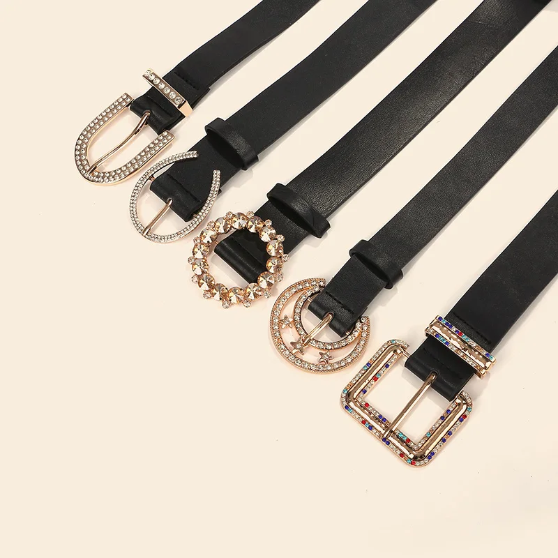 A Variety Of Fashion Ladies Alloy Buckle Belt Round Buckle Rhinestone Pearl Decorative Strap All-Match Trousers Women Waistband