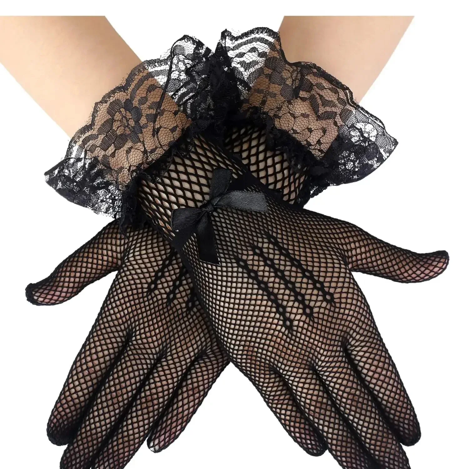 Women Black Wrist Length Full Fingers Novelty Gloves for Valentine's Day Wedding Party Cosplay Accessories