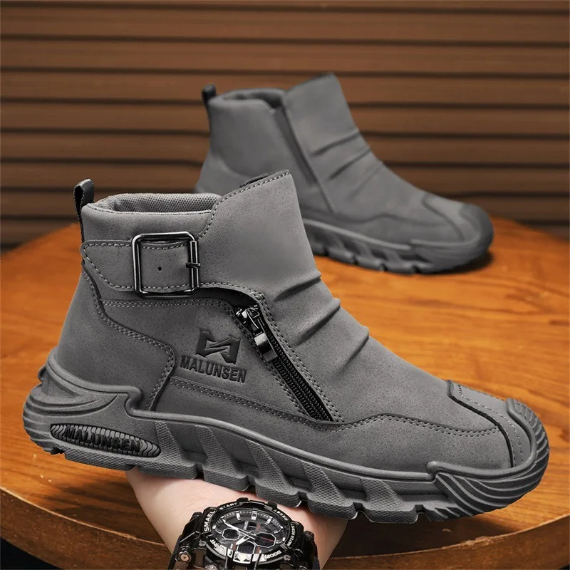 

Мужская высокая рабочая защитная обувь, весенне-осенние повседневные ботинки для занятий спортом на открытом воздухе на строительной площадке на толстой подошве