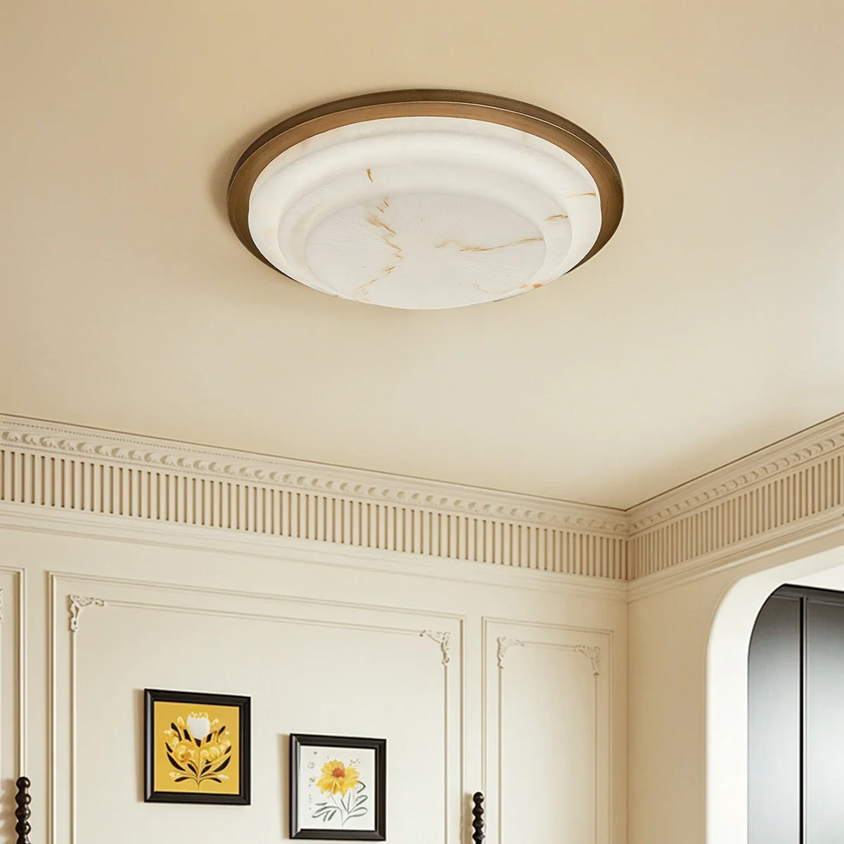 

French Faux Marble Ceiling Light Round Square LED Lithts for Bedroom Study Attic Hotel Stairs Designer Retro Decor Ceiling Lamp