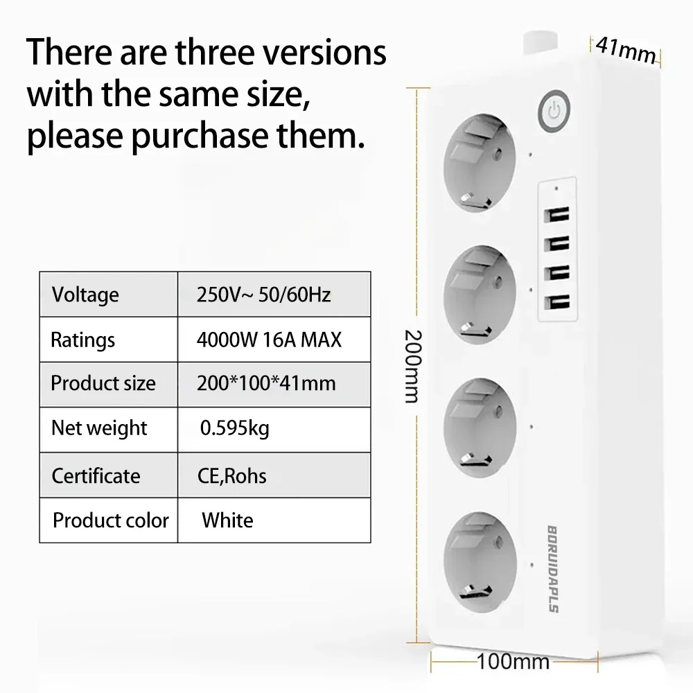 BORUIDAPLS ZigBee Matter WiFi Smart Power Board Timer Voice Socket Remote Control With Tuya Google Home Apple Home Alexa Outlet