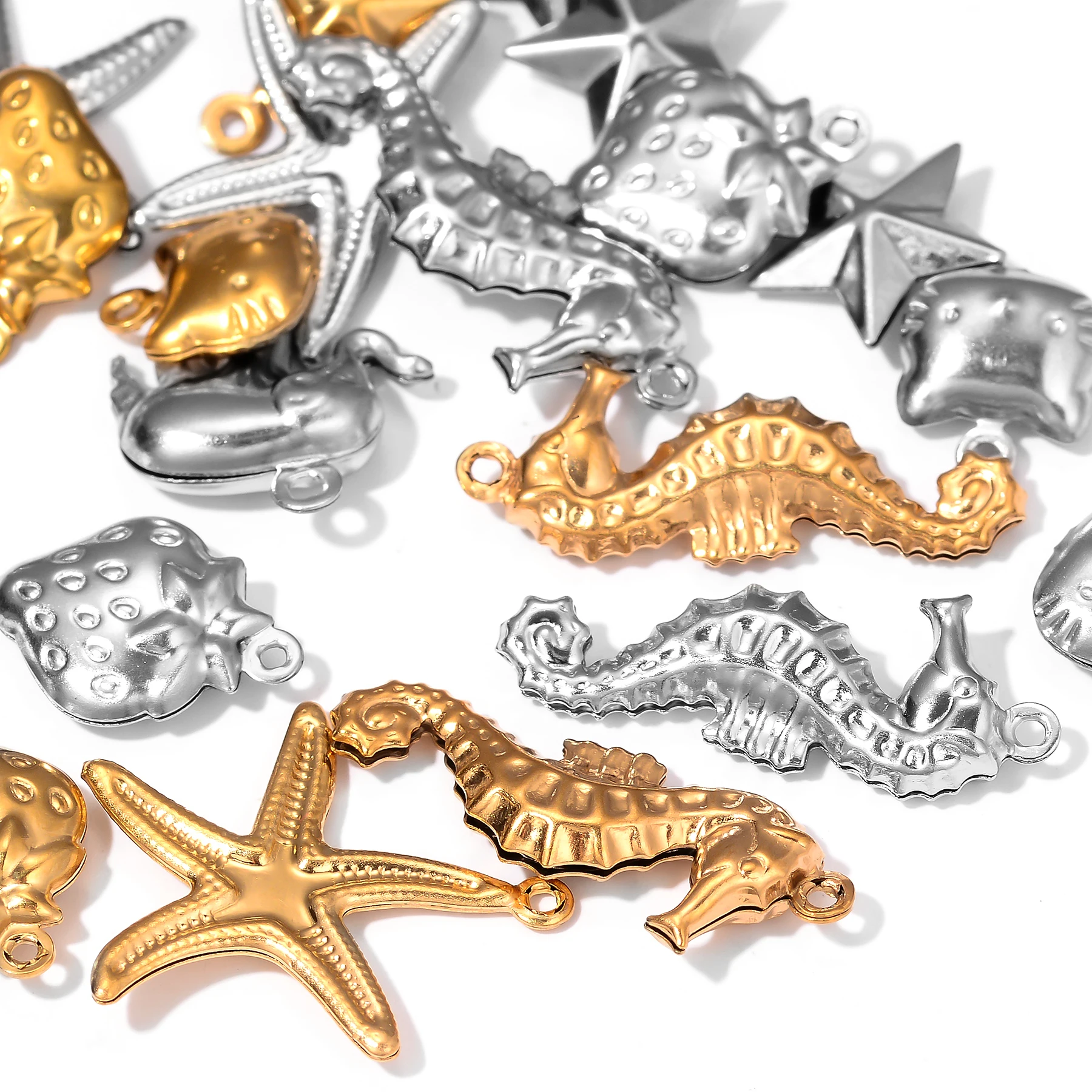 10 sztuk ze stali nierdzewnej rozgwiazda muszla zwierząt Charms złote wisiorki biżuteria Diy akcesoria naszyjnik kolczyk bransoletki pływające — zdjęcie 5
