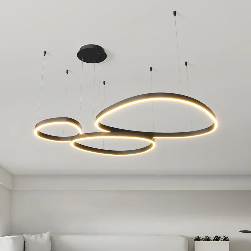 Imagem -02 - Modern Escovado Anéis Led Lustre Home Pendant Iluminação Teto Montado Lâmpada Sala de Estar Quarto Preto Branco Pendurado Luz