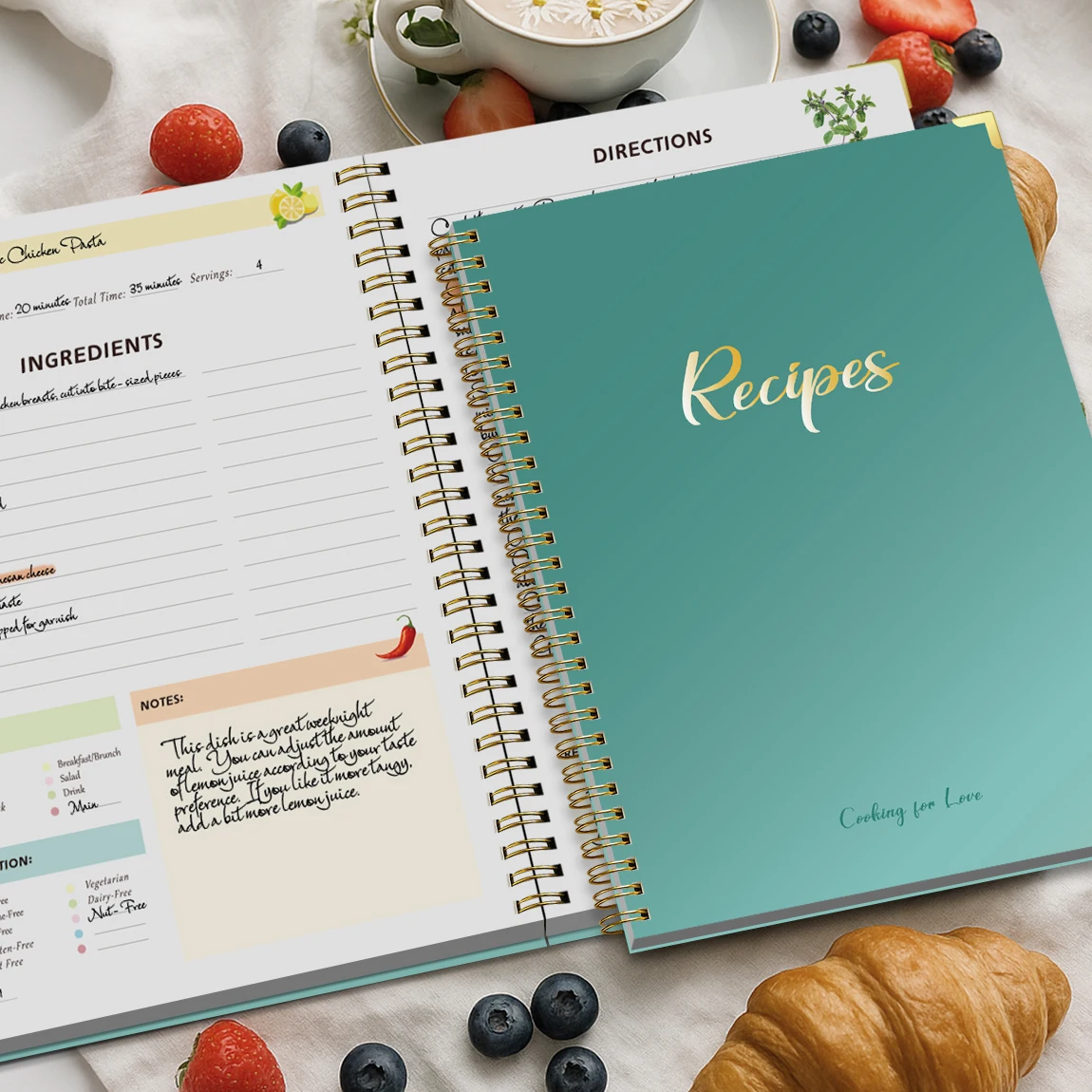 Recipe Journal Notebook, Spiral Cooking Organizer with Ingredients, Directions, Notes & Review Pages for Family Recipes