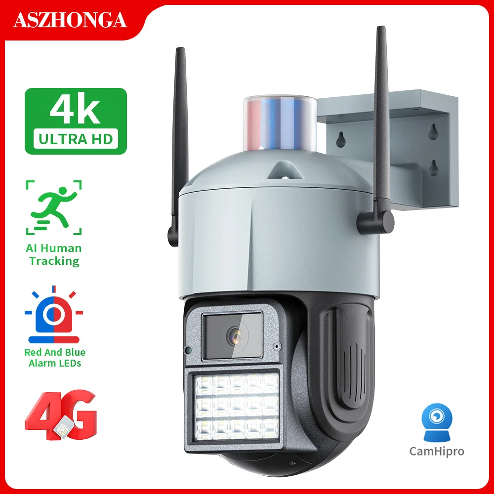 

ASZHONGA 4K 8MP 4G IP Camera Wireless HD CCTV PTZ Outdoor Camera Security Protection Dome Cam AI Human Tracking CamHipro