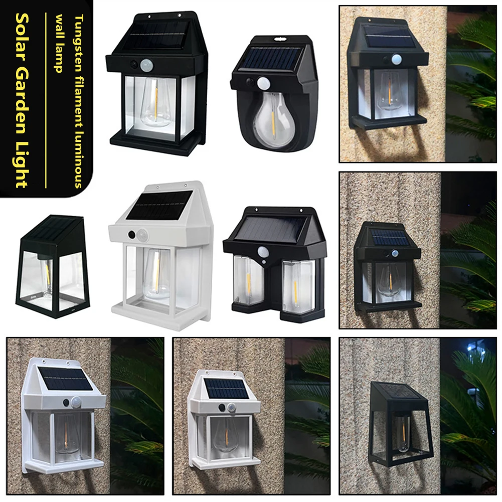 

Solar Wall Lights Outdoor Waterproof LED Tungsten Filament Bulb Human Induction 3 Modes Fence Lights For Patio Yard Garden