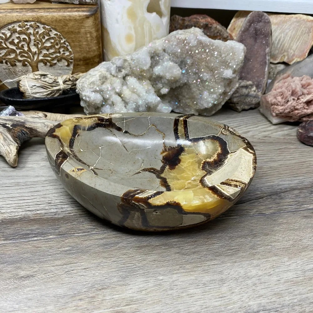 1Pc Septarian Large Bowl Polished Natural Stone, Perfect for Home & Office Decor, Ideal Gift for Christmas, Mother's Day