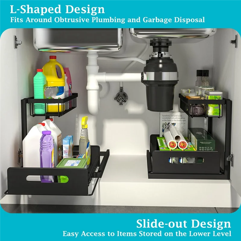 

AS60-Under-Sink Pull-Out Storage Rack Double-Layer Slide-Out Cabinet Rack For Sink Space Management